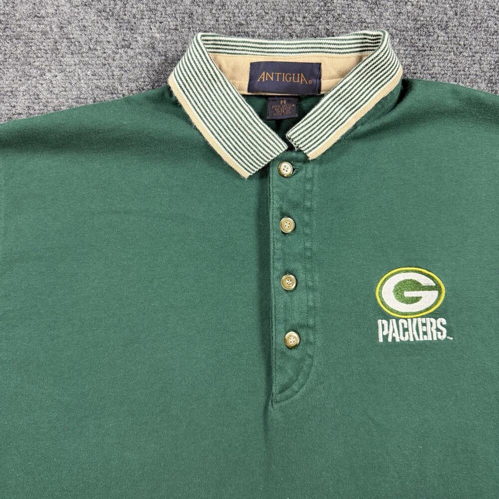 Vintage Antigua Green Bay Packers Polo Shirt Mens Medium Green NFL Embroidered